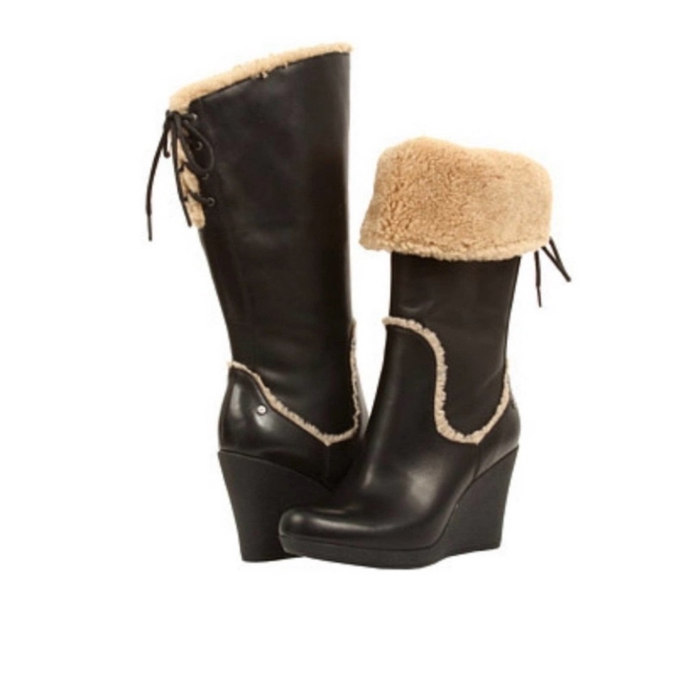 UGG Black Boots with Beige Fur Lining Style Emily